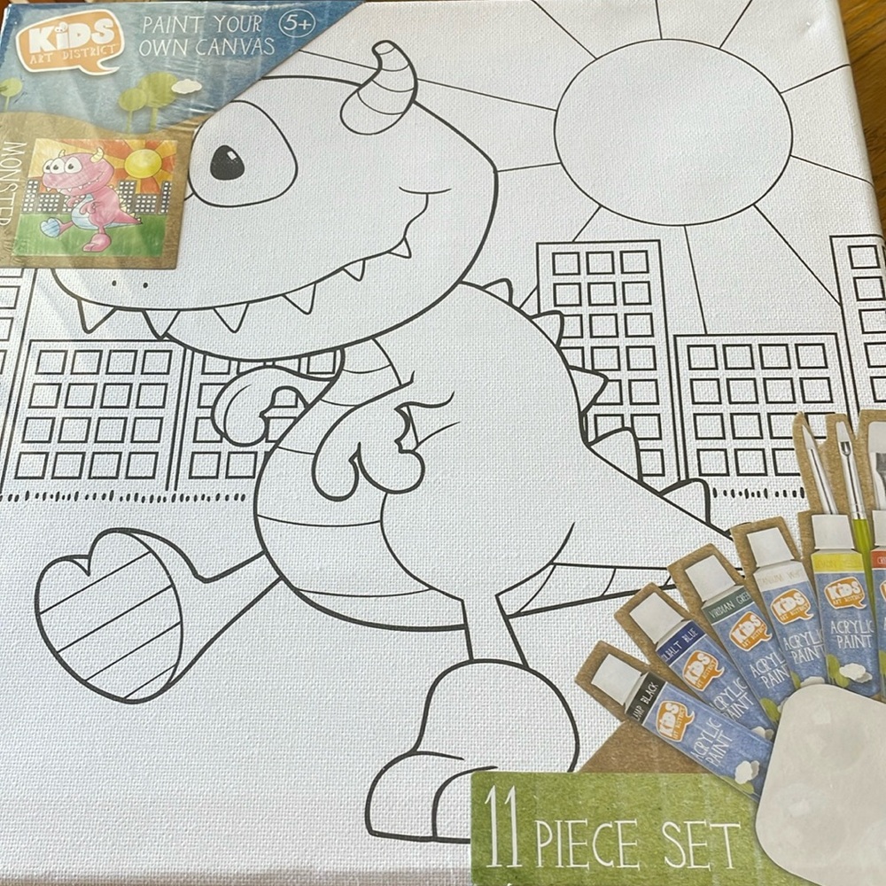 Kids Art District Paint Your Own Canvas Monster 11 Piece Art Set NEW